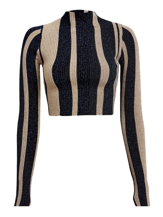 Self-Portrait Metallic Knit Navy & Metallic Striped Crop Knit Jumper Size Small - Picture 6 of 14